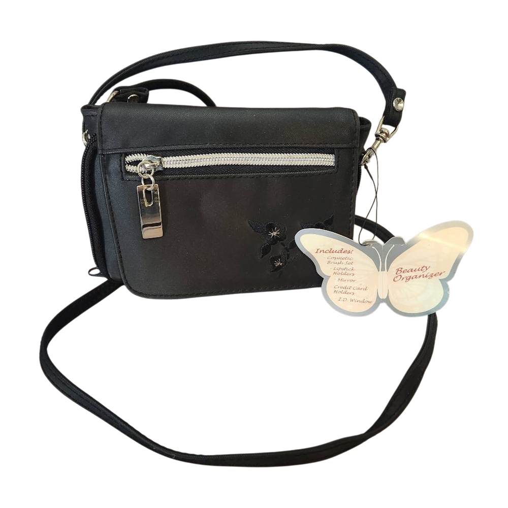Elegant Black Crossbody Beauty Organizer Bag